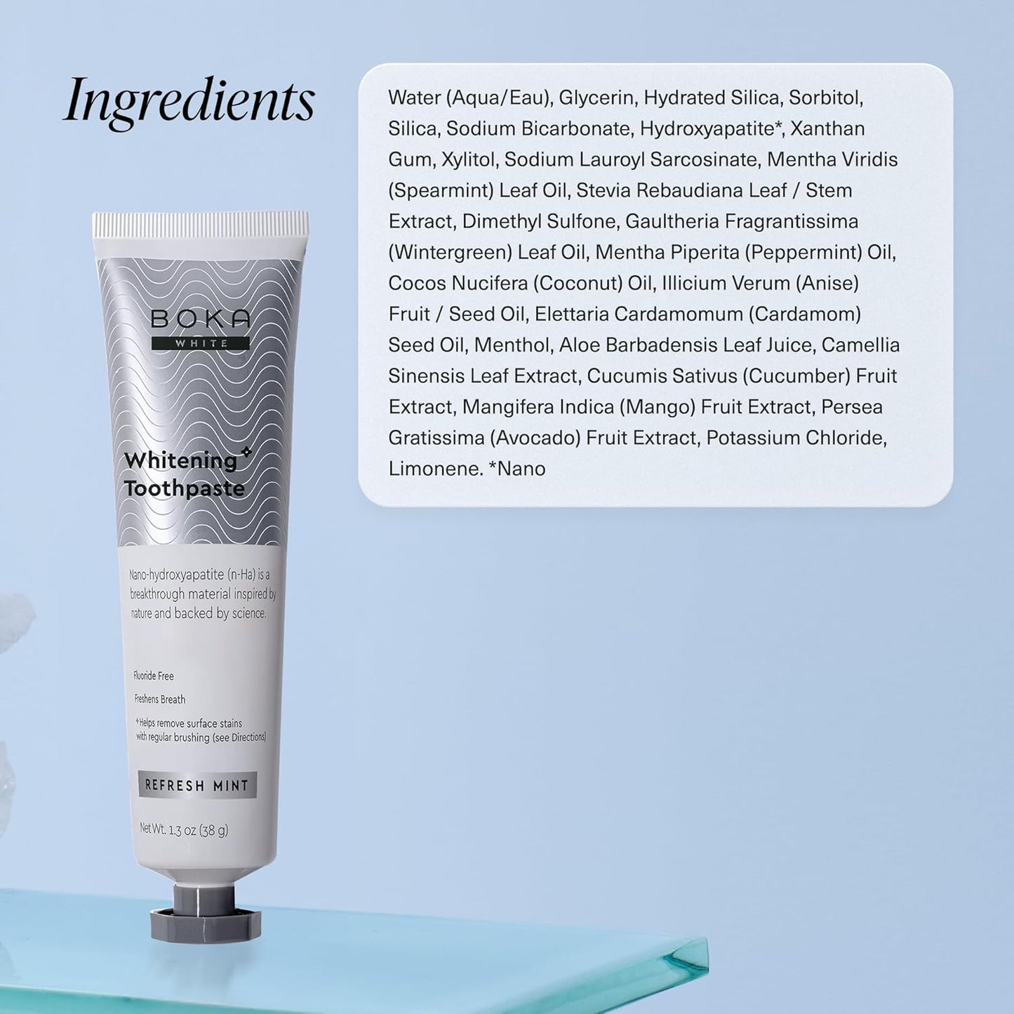 Boka Fluoride Free Toothpaste, Nano Hydroxyapatite Toothpaste, Appropriate for Sensitive Teeth, for Adult, Kids Oral Care - Whitening* Refresh Mint, 1.3 Fl Oz 2Pk US Manufactured