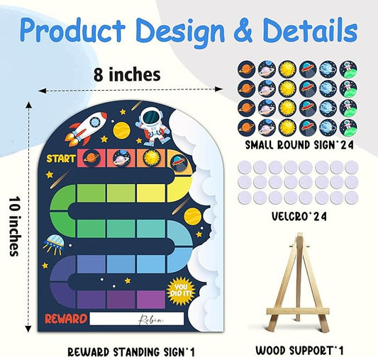 Space Theme Wooden Reward Chart, Behavior Reward Charts, Incentive Responsibility Chart for Girls Kids Toddlers Chore Homework Good Habits Assignments Attendance, 10