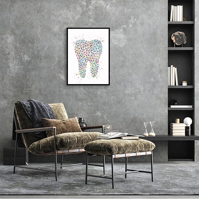 HFKSRJGW Medical Decor Artworks,Dental Art Watercolor Print Medical Art Molar Teeth Orthodontic Orthodontist Clinic Office Dentist Geometrical Art Dentistry Wall Art,16""x20""Framed Wall Art, white 5