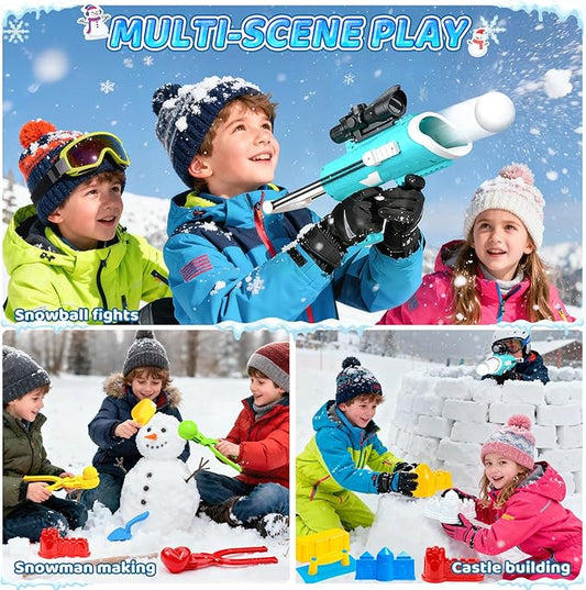 DISHIO Snowball Maker Kit, Snow Ball Maker Toys for Kids Winter Toy with Snowball Blaster Launcher, 3 Duck Shaped Clips, Molds, Snow Shovel, Carry Bag, Outdoor Snow Fight Toys for Kids and Adults