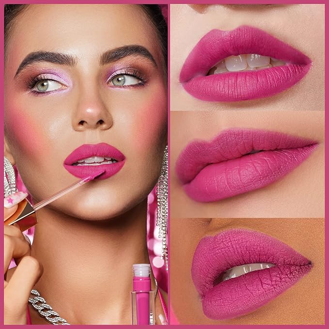 Oulac Matte Liquid Lipstick for Women 3PCS, Bright Pink Lip Stain Long Lasting Waterproof, No Transfer, Creamy High Pigmented Formula, Vegan & Cruelty-Free. Pink Set【M06+M09+M10】