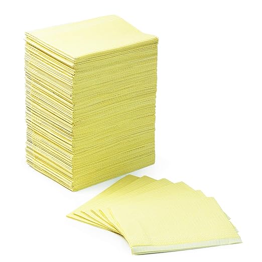 JMU Dental Bibs 125pack, Disposable Tattoo Bibs 3-Ply, Waterproof Tray Covers, 13" x 18", Yellow