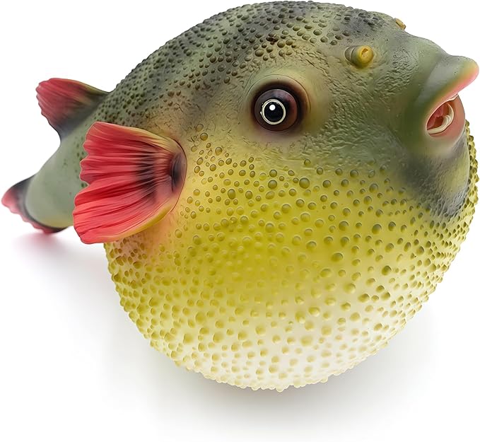Gemini&Genius Sea Animal Pufferfish Action Figure Soft Rubber Swim Bath Toy, Realistic Ocean Fish Blowfish Toy, Educational and Role Play Toys for Kids and Collectors (Puffer Fish)