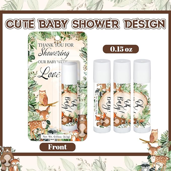 30 Pack Woodland Baby Shower Games Prizes Party Gifts Bulk Lip Balms Favors for Winners Adults Guests Gender Reveal Favors Decorations Baby Shower Souvenirs Gift Bags Stuffers