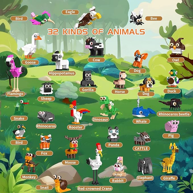 32 Packs Party Favors Building Block Sets for Kids,Mini Animal Building Toys for Classroom Prizes,Goodie Bag Stocking Stuffers,Valentines Day Christmas Birthday Gifts for Girls Boys Age 8-12