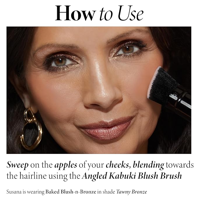 LAURA GELLER NEW YORK Baked Blush-n-Bronze 2-in-1 Bronzer Blush, Rose Bronze - Retractable Angled Kabuki Brush