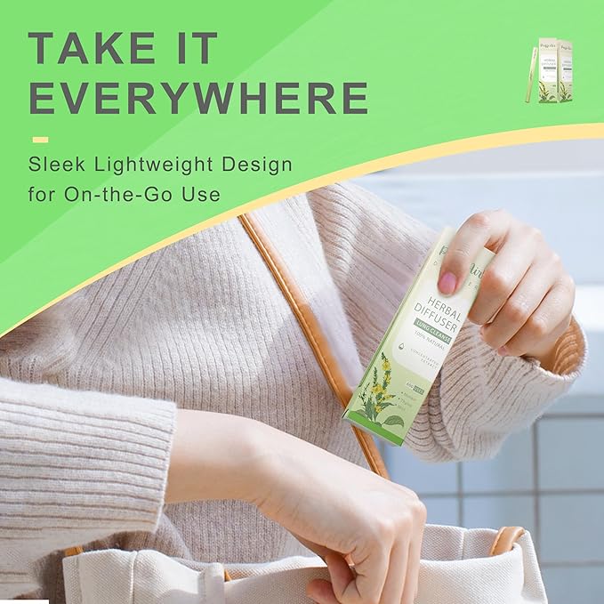 Herbal Diffuser Upgraded with Extracts of Mullein, Thyme and Mint for Cleansing Lungs, Improving Breathing and Oral Air Freshening (Green, 6 Sticks (Pack of 2))