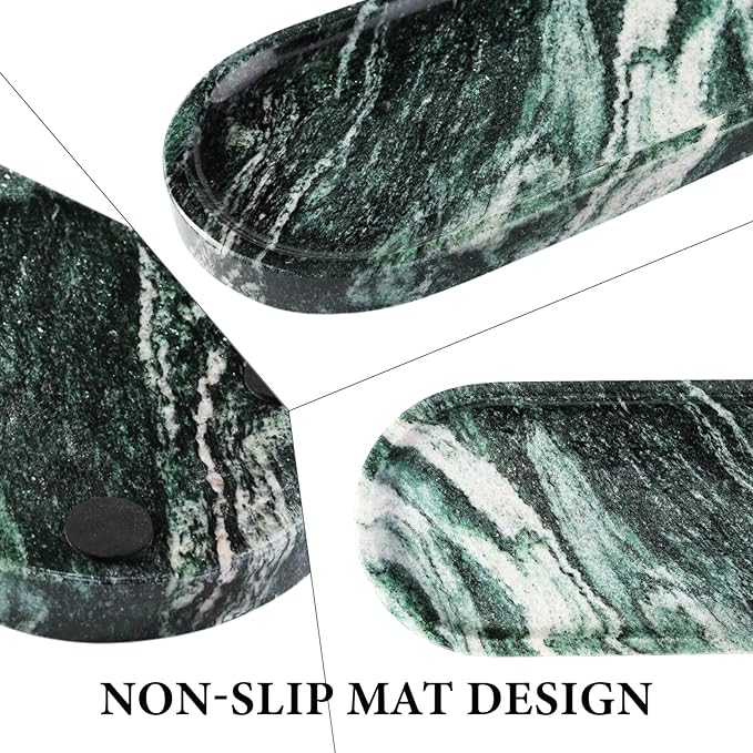 Koville Green Marble Tray for Bathroom Countertop, 10"x5" Natural Marble Vanity Tray Perfume Trays for Dresser, Stone Jewelry Dish Candle Holder for Home Decor, Stone Catchall Trays