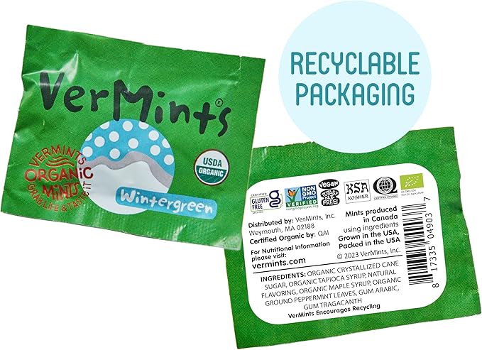 VerMints Organic Breath Mints – Travel Size Peppermints, Ginger Mints, Wintergreen, Cinnamon, Chai & Cafe Express Flavored Candy - Non-GMO, Gluten-Free, Vegan & Kosher Healthy Refresh - 120 Count