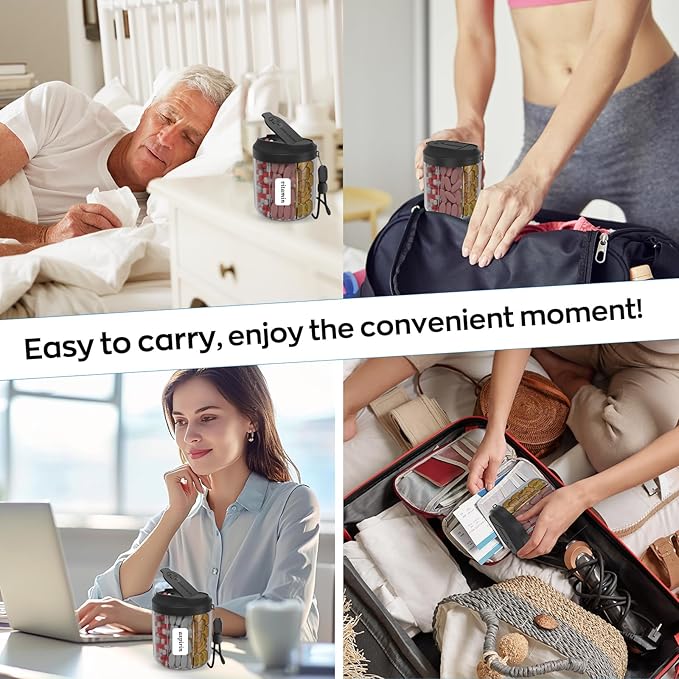 Pill Dispenser with 7 Large Compartments, Pill Organizer for Travel, Supplement Organizer with Anti-Mixing Design, BPA-Free Pill Container with 20 Pcs Labels, Black