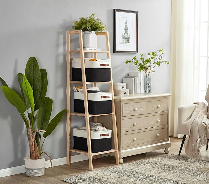 DECOMOMO Storage Baskets for Shelves - Fabric Storage Bins, Linen Closet Organizers and Storage (Black & White, XL - 3 Pack)