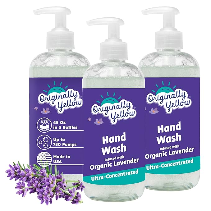 Originally Yellow Plant-Based Hand Soap All Natural Infused with Organic Lavender | Gentle Natural Hand Soap | Pet & Baby-Safe Soap, 16 Fl Oz (3-Pack)