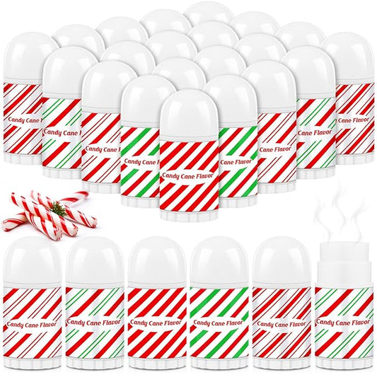 50 Pcs Christmas Lip Balm Bulk Mini Candy Cane Peppermint Flavor Lip Balms Bulk Christmas Stocking Stuffers Xmas Party Gifts Small Thank You Employee Appreciation Gifts for Women Men (Candy)