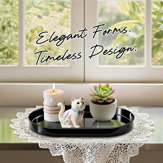 Acrylic Vanity Serving Tray–14"x8.5" Decorative Capsule Shape Tray for Bathroom, Dresser, Coffee Table – Sleek Minimalist Lucite Tray for Perfume, Jewelry, Makeup Organizer (1, Glossy Black)