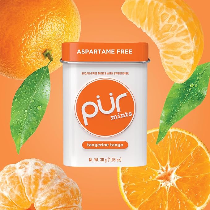 PUR Mints | Aspartame Free Mints | Made with Xylitol | Sugar Free, Vegan, Gluten Free & Keto Friendly | Natural Tangerine Tango Flavored Mints, 30 Pieces (Pack of 2)