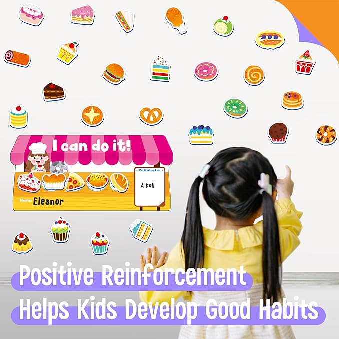 “I CAN DO IT” Token Board, Magnetic Reward Chart with 31 Snack Magnets, Market-Themed Reward System Board, Incentive Chart for Good Behavior and Responsibility, Great for Toddlers, Kids, Students