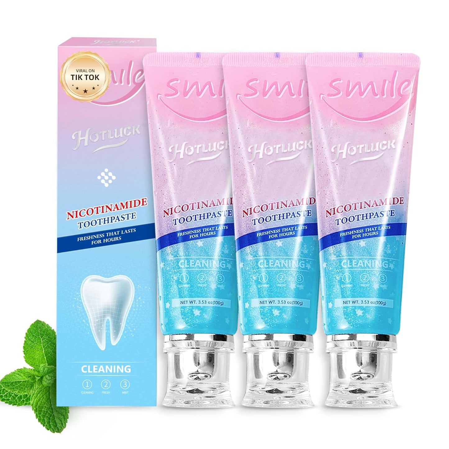 Hotluck Niacinamide Whitening Toothpaste - Brightening, Stain Removal, Freshening Breath - Deep Gentle Cleaning Tooth Paste, Boosting Gum Health, Mint & Peach 3.53oz (Pack of 3)