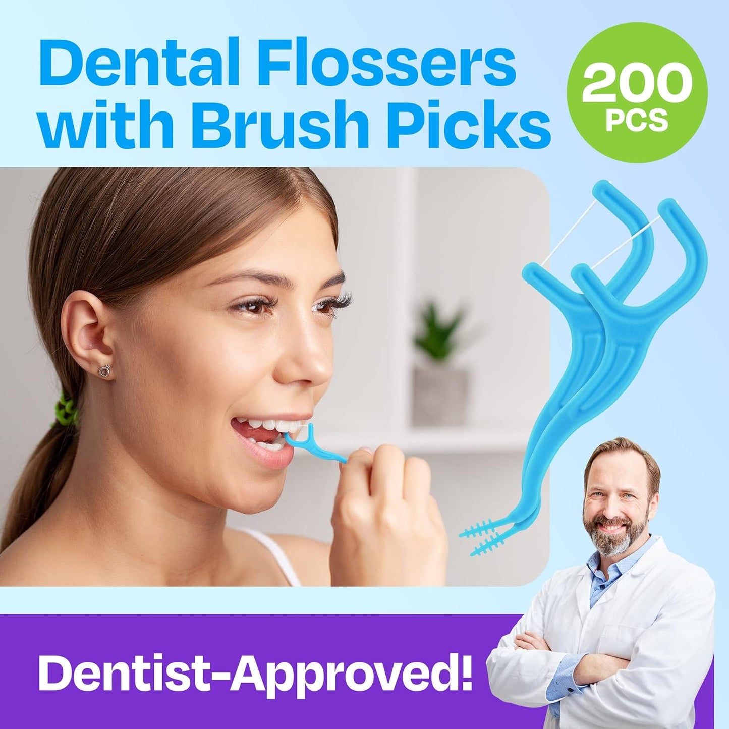 Trueocity Dental Flossers Brush Picks 4 Pack w/Travel Case (200 Total Count), Dental Floss Glides Easy, Flosser Helps Prevent Tooth Decay & Gum Disease, Easy Grip, Flossers for Adults, Mint Flavored