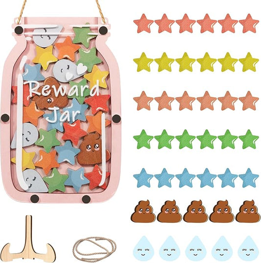 Personalized Stars Reward Jar Magnetic Reward Jar, Classroom Reward Jar for Kids, Jar Reward System Behavior Chart for Kids Incentive Chart for Classroom (Star+Poop+Drop)