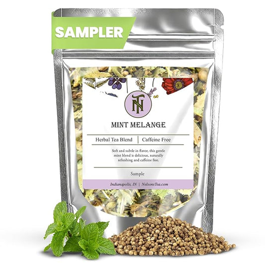 Nelson's Tea Mint Melange - Caffeine-Free, Herbal Loose Leaf Tea - Green Rooibos, spearmint, echinacea, linden leaf, coriander, eucalyptus (Sample 0.3 Oz)