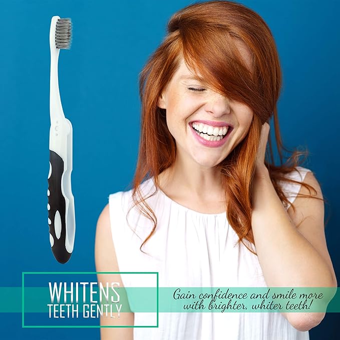 Lingito Folding Toothbrush with Built-in Cover - Travel Size, Collapsible, Soft-Charcoal (6 Pack)