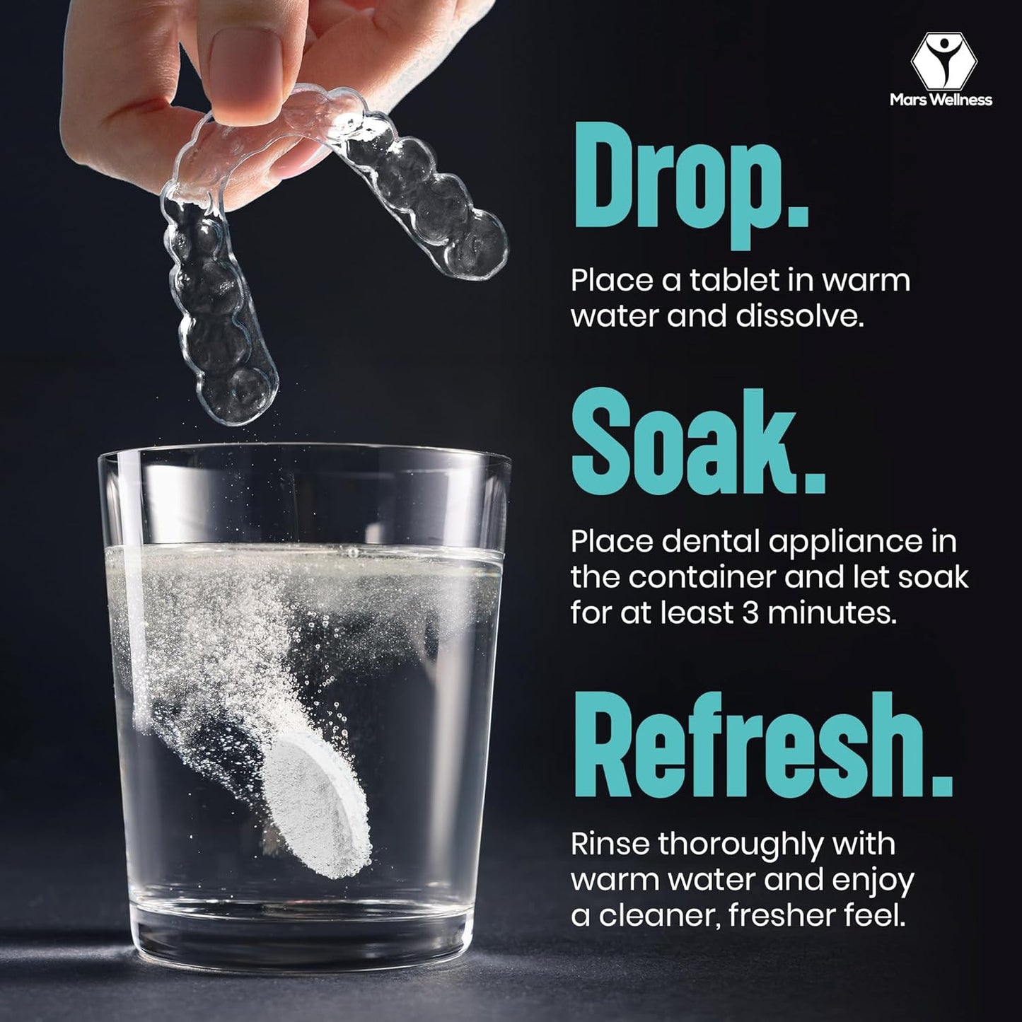 Mars Wellness Retainer Cleaner Tablets - 96 Count Denture Cleaning Tablets, Mouthguard Cleaner, Effectively Removes Odors and Stains, Fresh Oral Hygiene Solution