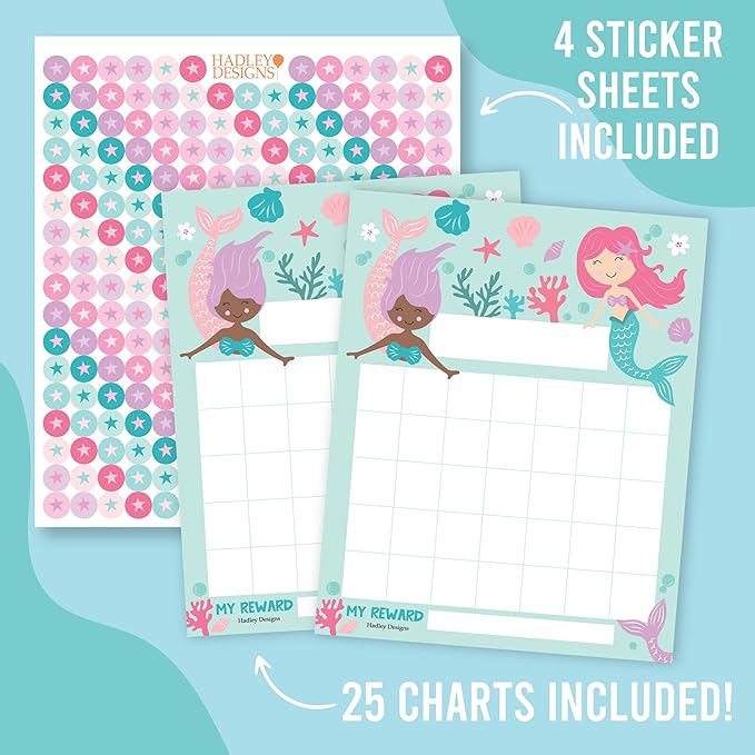 Sticker Chart for Kids Behavior at Home & Classroom - 25 Reward Chart for Kids Incentives, Gold Star Sticker Sheets, Mermaid Incentive Charts for Classroom Must Haves