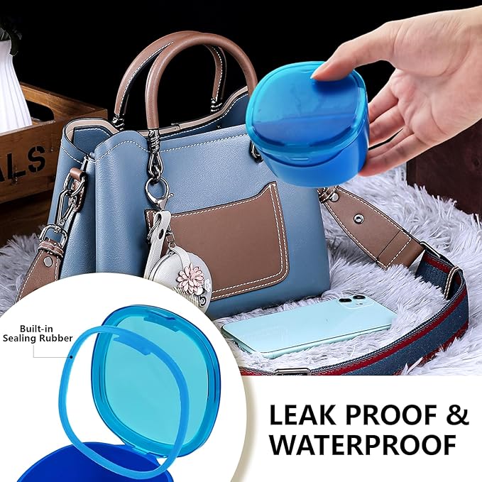 Denture Cleaning Case Dental Retainer Container Soaking Cup with Brush, Denture Storage Bath Box Case Cup Mouthguard Storage Holder Travel - Leak Proof with Lid Waterproof - Blue