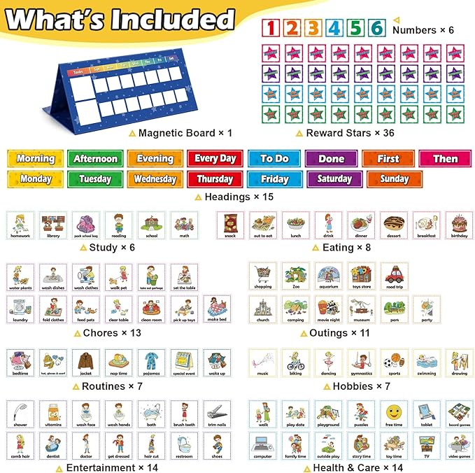 Aizweb Visual Schedule for Kid Chore Chart,Magnetic Morning Bedtime Routine Chart for Toddler,Daily Schedule Magnetic Board Communication Card for ASD,ADHD,PECS Autism Learning Material for Homeschool