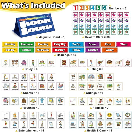 Aizweb Visual Schedule for Kid Chore Chart,Magnetic Morning Bedtime Routine Chart for Toddler,Daily Schedule Magnetic Board Communication Card for ASD,ADHD,PECS Autism Learning Material for Homeschool