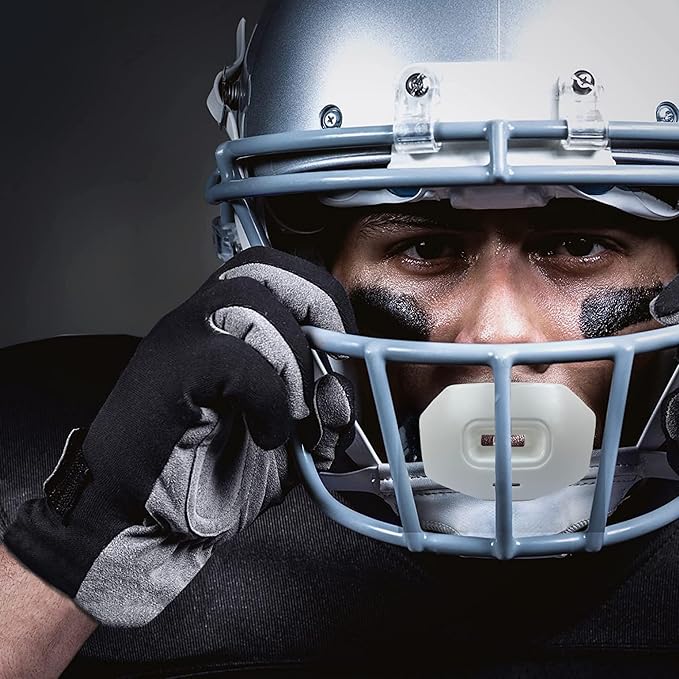 DAMAGE CONTROL Youth Football Mouth Guard – Breathable No Boil Mouthpiece, Protects Lips & Teeth, Works with Braces, Includes Helmet Strap – Sports Gear & Accessories (White)