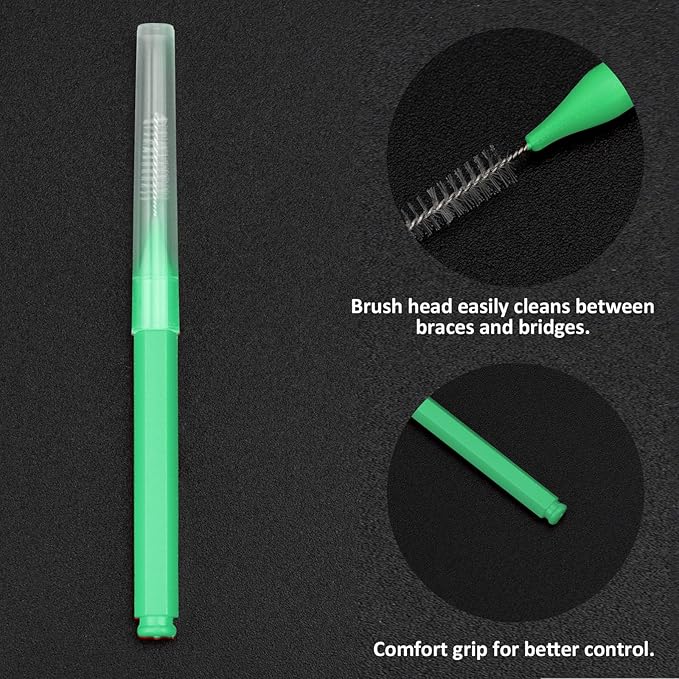 Patelai 100 Pieces Braces Brush for Cleaner Interdental Brush Toothpick Dental Tooth Flossing Head Oral Dental Hygiene Flosser Toothpick Cleaners Tooth Cleaning Tool(Blue, Grey, Green,Various Sizes)