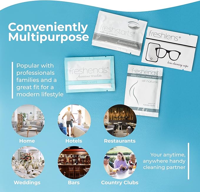 Freshends Luxurious Towelette Bundle Flushable Wipes for Adults - Flushable Wet, Personal Care Bathroom Wipes, Individually Packed Wet Tissues - Travel (300 Pack, Gray/Blue)