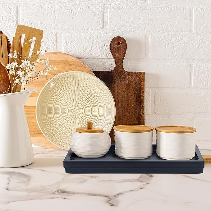 Acacia Wood Decorative Vanity Tray - 11.8 x 5.9 inches Suitable for Countertop Bathroom Sink Dresser Toilet Tank - Modern Decor Tray for Keys Wallets Towels Perfumes Plant Pots (Black)