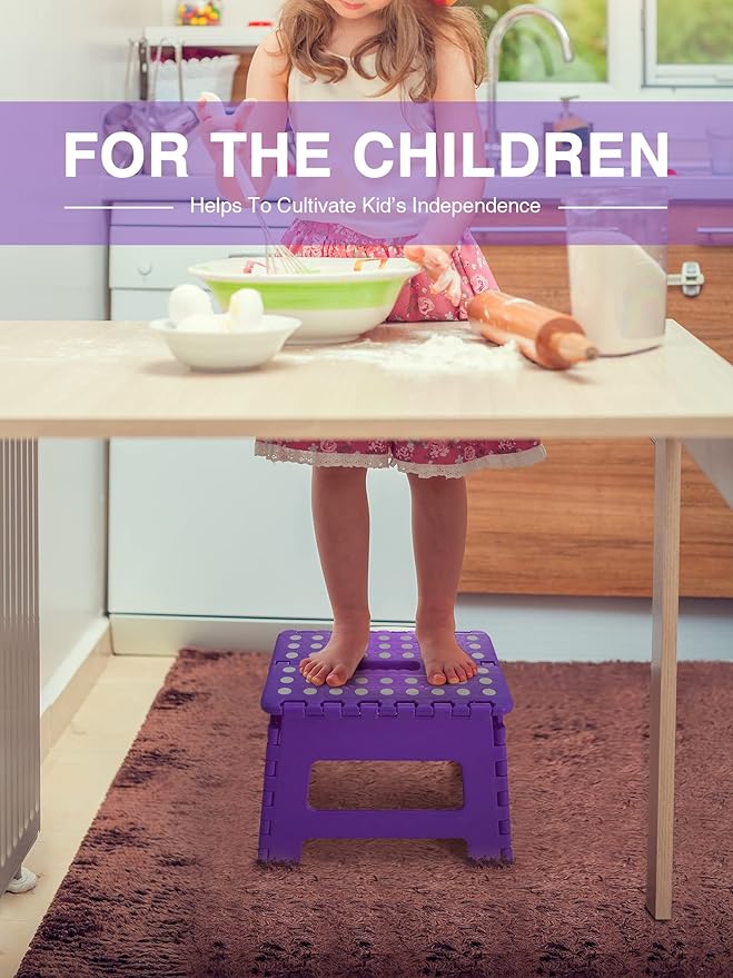Dyforce Folding Step Stool 9", Kids Step Stool, Heavy Duty Step Stools for Adults, Compact Foot Stools, Light-Weight Toddler Step Stools for Kitchen, Bathroom, Holds Up to 300 lbs (Purple)