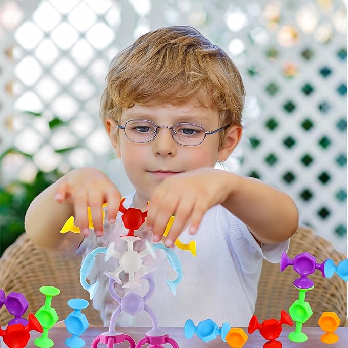 Toddler Bath Toys for Kids Ages 4-8，Suction Cup Fidget Spinner Baby, 42 pcs Suction Bathtub Toys for Toddlers 3-5, Starter Sticky Blocks for Bathtub, Sensory Toy for Kids 3 and Up