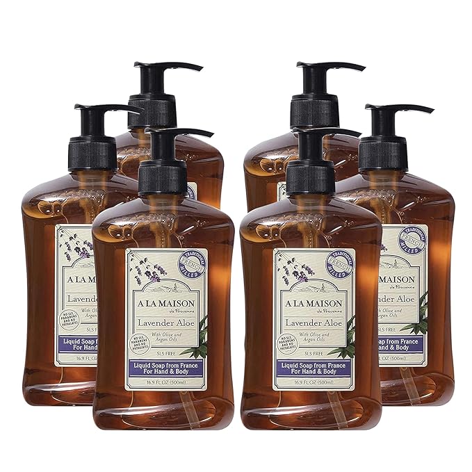 A LA MAISON Lavender Aloe Natural Hand Wash Made with Essential Oils - Biodegradable, Plant-Based, Vegan, Cruelty-Free 16.90 Fl Oz (Pack of 6)
