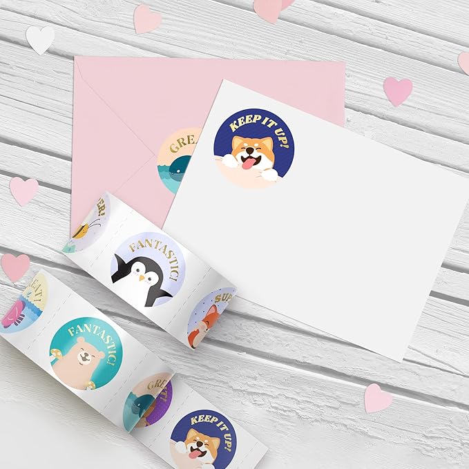 Mobiusea Creation Classroom Stickers | Gold Foil Good Job Stickers |1 Inch | 1000pcs Cute Animal Reward Sticker, Motivational Sticker for Kids, Teacher, Elementary, School, Preschool