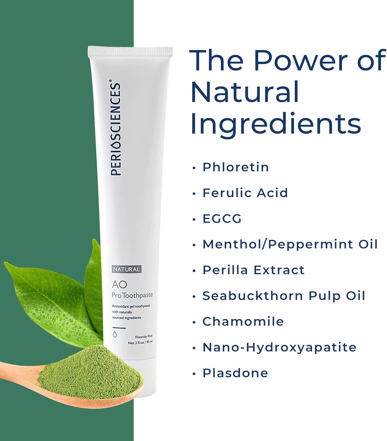 PerioSciences AO Pro Natural Toothpaste with Nano Hydroxyapatite, Remineralizing, Fluoride Free, SLS Free, Gluten Free 3 fl oz / 90ml - Pack of 2