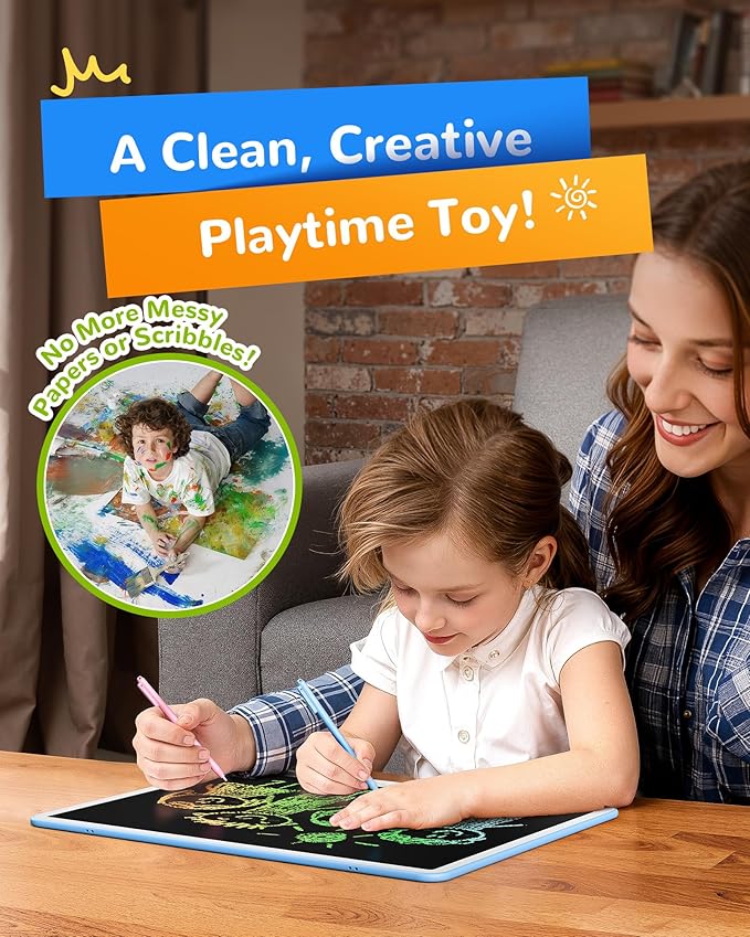 KOKODI LCD Writing Tablet, 20 Inch Colorful Toddler Doodle Board Drawing Tablet, Erasable Reusable Electronic Drawing Pads, Educational and Learning Toy for 3-6 Years Old Boy and Girls(Blue)