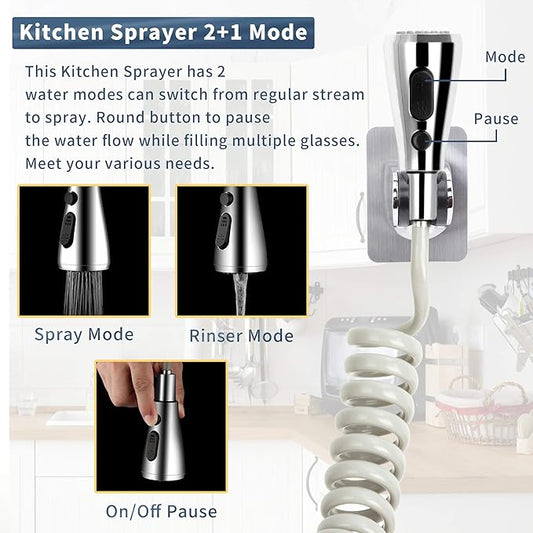 CECEFIN Kitchen Sink Sprayer Hose Attachment for Faucet, Kitchen Faucet Head Replacement w/ 79" Recoil Hose and Holder, Pressurized Water Saving Aerator & Diverter Valve, Faucet Sprayer Attachment Set