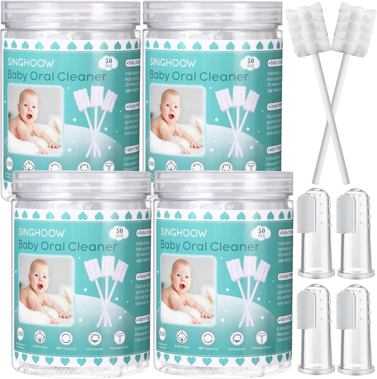 200 Pieces Baby Tongue Cleaner Disposable Infant Oral Cleaner with 4 Pieces Finger Toothbrush Soft Gauze Baby Mouth Newborn for Tooth Mouth Gum Dental Care(Blue)