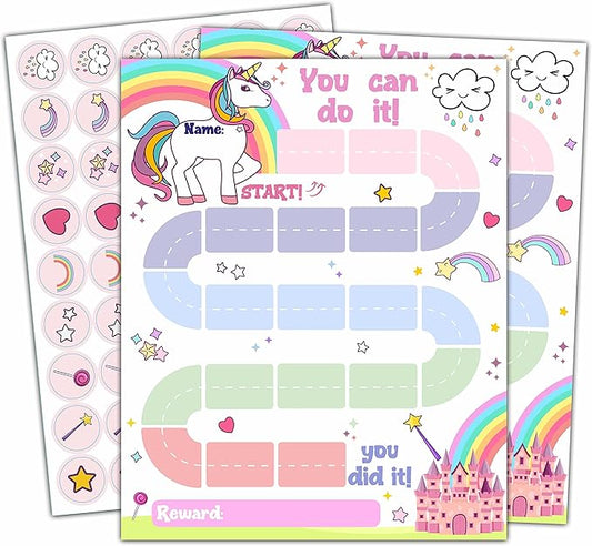 10 Unicorn Reward Chart with 216 Round Stickers, Incentive Behavior Chart for Kids at Home Classroom, Kids Routine Daily Chore Sticker Chart-A20