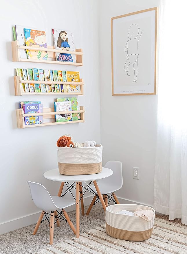 OrganiHaus Set of 3 Woven Storage Baskets for Shelves, Decorative Organizer Bins for Closet & Bathroom, Multipurpose Home Organization Baskets, Toy Storage Basket - Honey/Off-White, 15x9x10 inches