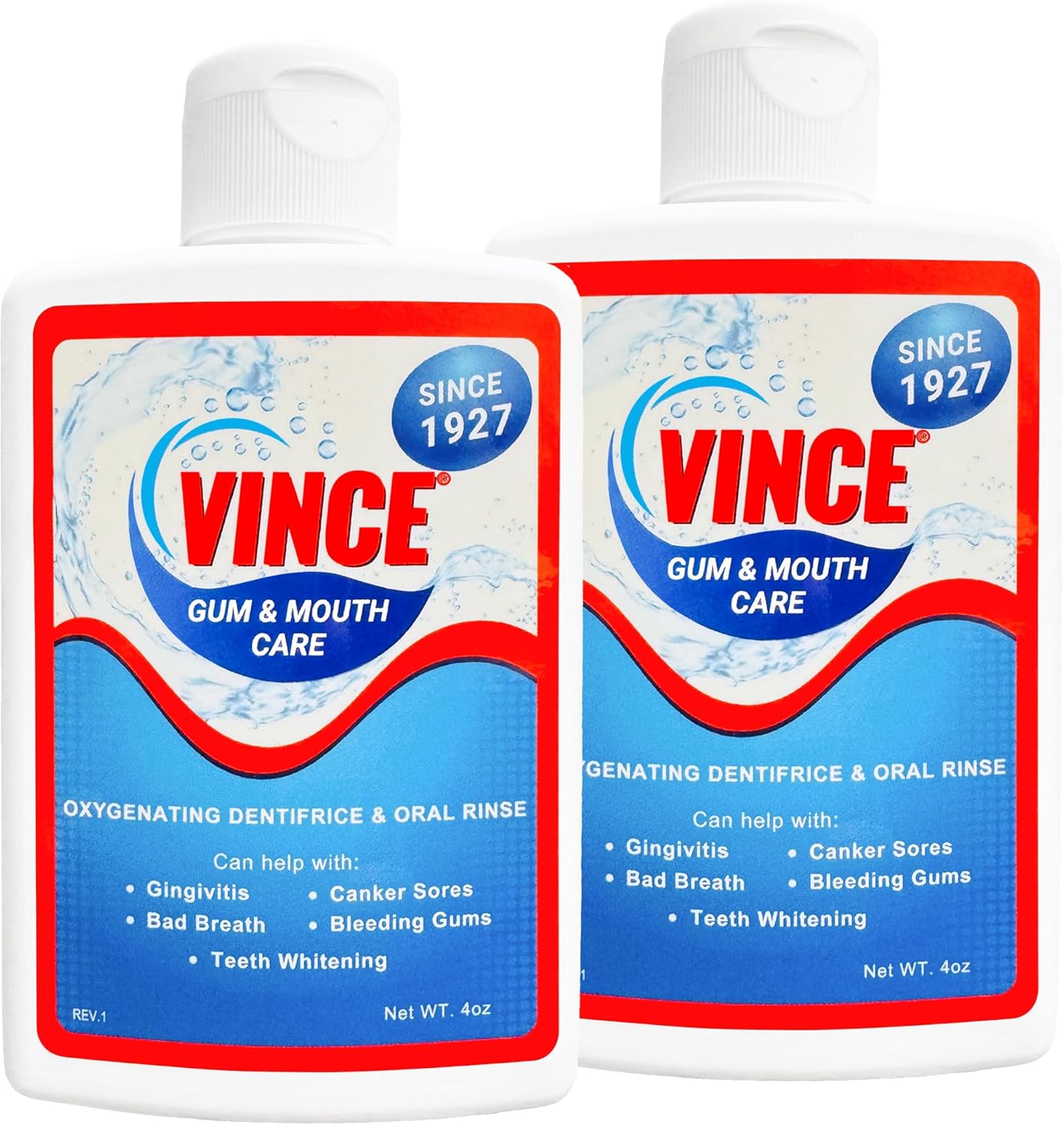 Vince Gum and Mouth Powder - Daily Use Dentifrice - Oxygenating Bubbles - Bad Breath - Gingivitis - Irritated Bleeding Gums - Canker Sore - Inflammation - Wounds - Cleanse & Refresh - 4oz (Pack of 2)