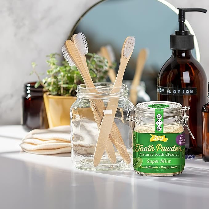 The Dirt - Remineralizing Tooth Powder, Natural Fluoride-Free Teeth Whitening Powder with Hydroxyapatite, Flouride & Gluten Free, Organic Vegan (Super Mint, 51g: 6 Month Supply)