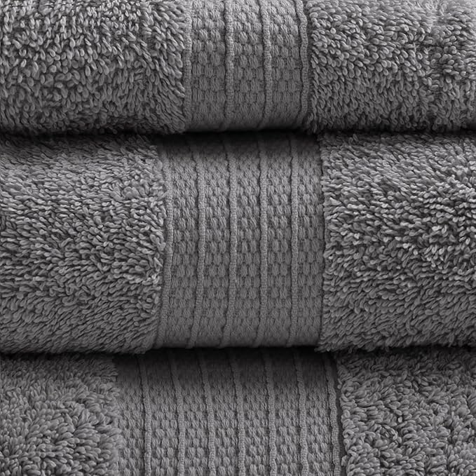 Madison Park Organic 100% Cotton Bathroom Towel Set, Hotel & Spa Quality Highly Absorbent, Quick Dry, Include for Shower, Handwash & Facial Washcloth, Multi-Sizes, Charcoal