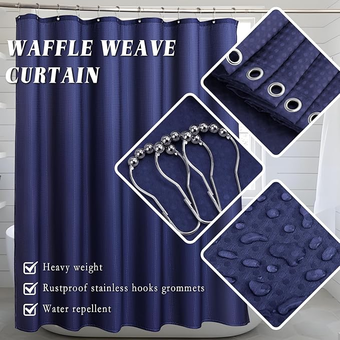 26PC Bathroom Accessories Set - Gorgeous Blue Bathroom Set, Bathroom Accessory Set, Navy Blue Shower Curtain Set with Bathtub Mats for Shower Tub