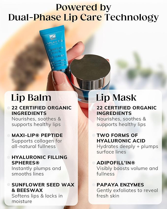 KAPLAN MD Perfect Pout Lip Mask & SPF 30 Lip Balm Duo – Hydrating Treatment with Hyaluronic Acid – Lip Mask (1 oz) + Pink Peony Balm (0.35 oz)