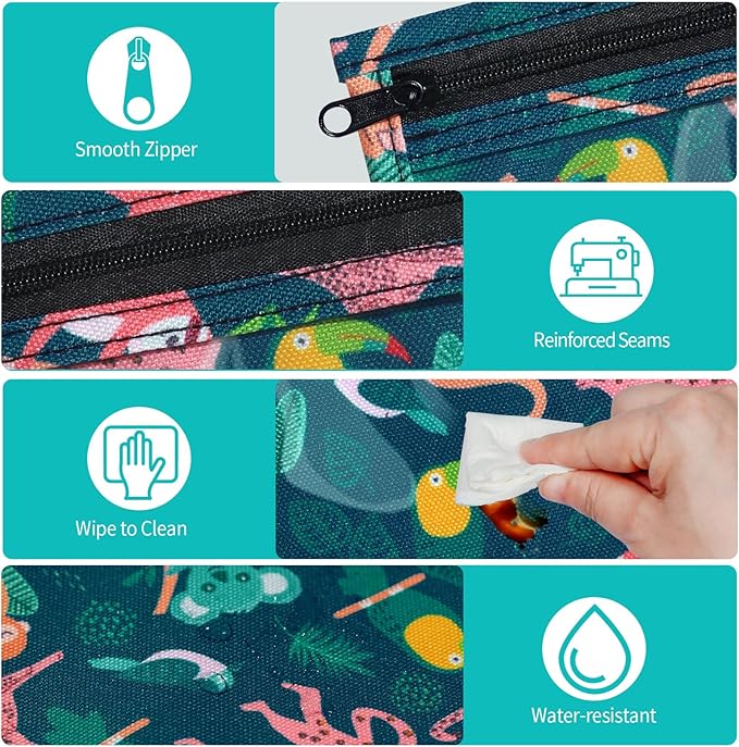 TSA Approved Toiletry Bag, Set of 3 Clear Travel Toiletry Bag Quart Size Zipper Travel Pouch, Waterproof Makeup Cosmetic Bag for Women Men Kids Toiletries Carry on, Jungle Large